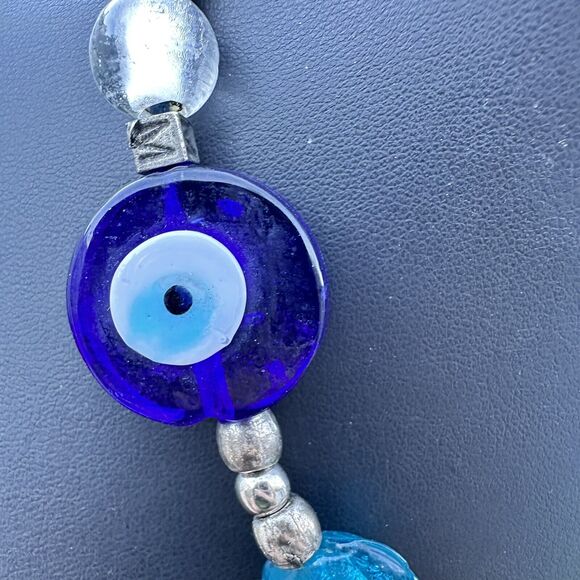 Evil Eye Art Glass Lampwork Beaded Charm Necklace Choker Vintage Jewelry 15” - Picture 3 of 6